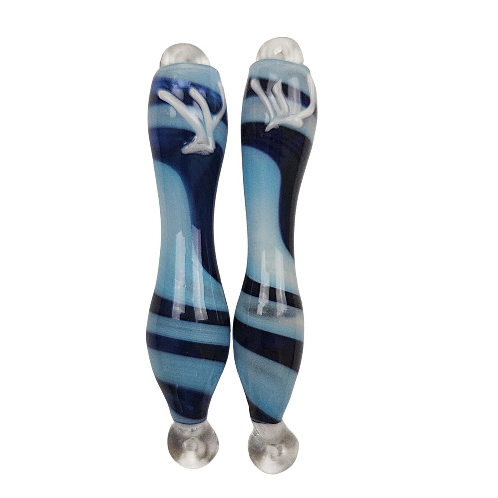 Glass Mezuzah Case Andrew Jackson Pollack Blue White Dove Lampwork New Orleans